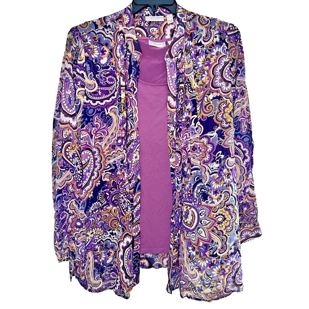 Susan Graver Multi Color Paisley  Sheer Cardigan Size XL (tank not included)